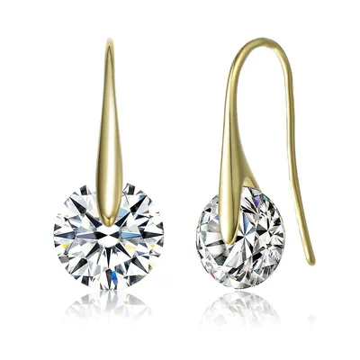 Sterling Silver 14k Yellow Gold Plated with 8ctw Round Lab Created Moissanite Solitaire Modern Artistic Wire Drop Earrings