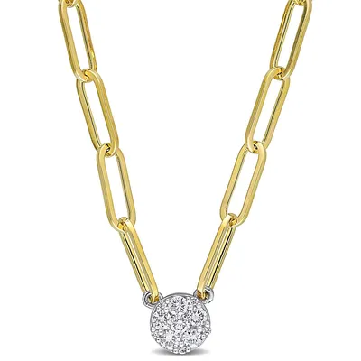 1/4 Ct Tw Diamond Cluster Necklace With Paperclip Chain In 14k White And Yellow Gold