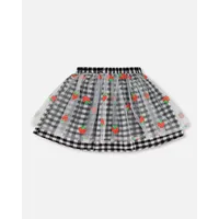 Skirt With Embroidered Mesh Little Vichy Black And White