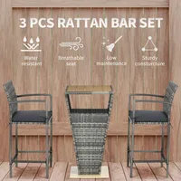 Patio Bar Wood Grain Plastic Top W/ Storage Shelf, Gray