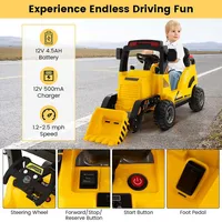 12v Kids Ride On Construction Tractor With Horn & Music & Tail Led Lights Yellow
