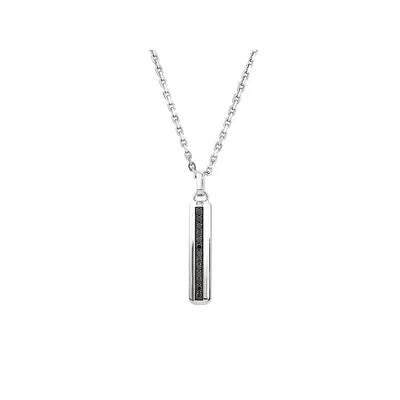 Men's Pave Black Diamond Pendant On Cable Chain In Sterling Silver