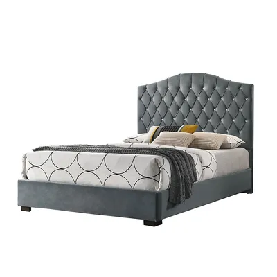 Modern Trends Grey Velvet Diamond Tufted Contemporary Queen Size Platform Bed (no Box Spring Required)