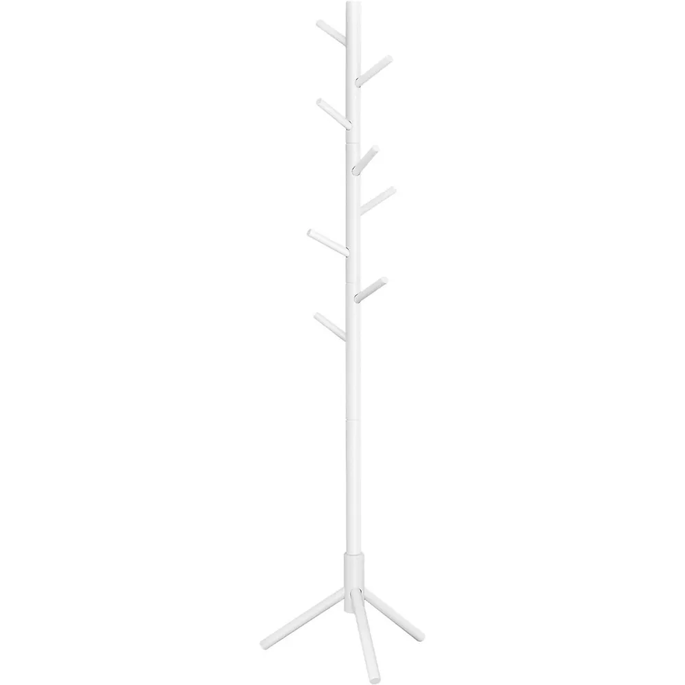 Costway Wooden Coat Rack Stand Entryway Hall Tree 2 Adjustable Height w/ 8  Hooks Brown 