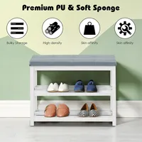 2-tier Wooden Shoe Rack Bench W/padded Seat For Entryway Bedroom White
