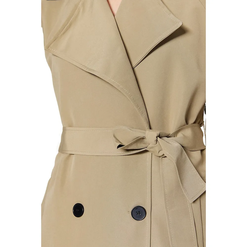 Women Oversize Double Breasted Lapel Collar Woven Trench Coat