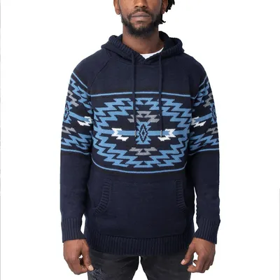 Mens Aztec Design Pullover Hooded Sweater