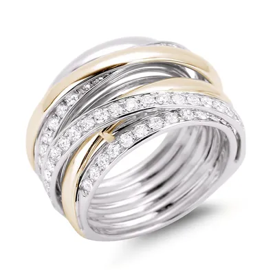 14k White And Yellow Gold 1.20 Cttw Diamond Wide Crossover Anniversary Ring