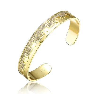 14k Yellow Gold Plated With Cubic Zirconia Cuff Bracelet