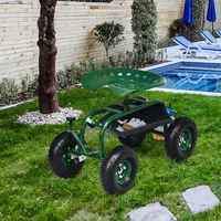 Garden Cart Rolling Work Seat W/ Tool Tray Basket Green