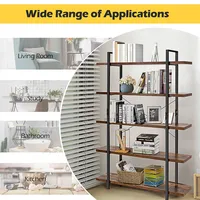 5-tier Bookshelf Industrial Bookcase Open Storage Shelf Display Rack