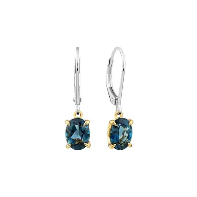 Earrings With London Blue Topaz In Sterling Silver And 10kt Yellow Gold