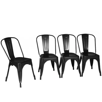 Set Of 4 Metal Dining Chair Stackable Tolix Bar Cafe Side Chair Black
