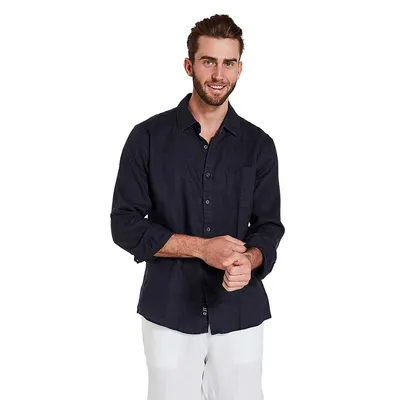 Long Sleeve Linen Shirt Navy