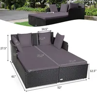 Outdoor Patio Rattan Daybed Pillows Cushioned Sofa Furniture