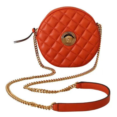 Red Nappa Leather Medusa Round Crossbody Women's Bag