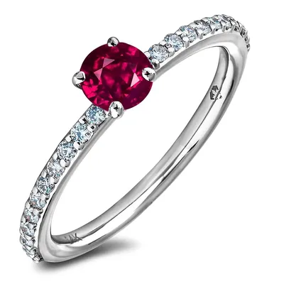 14k White Gold 0.72 Ct Natural Ruby Gemstone & 0.22 Cttw Diamond Engagement Ring
