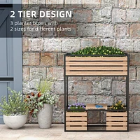 2-tier Raised Garden Bed With Storage Shelf For Flowers