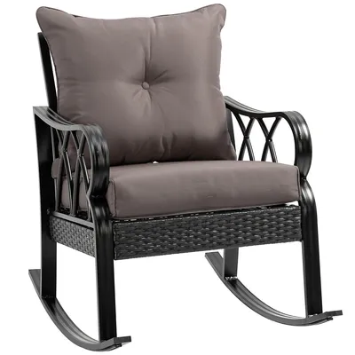 Outdoor Wicker Rocking Chair With Padded Cushions