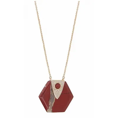 Hexagon Necklace Red Jasper - Handmade Product