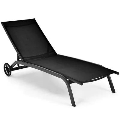 Outdoor Adjustable Chaise Lounge Patio 6-position Recliner With Wheels