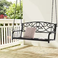 Outdoor 2-person Metal Porch Swing Hanging Patio Bench 485 Lbs Capacity Blackbrown