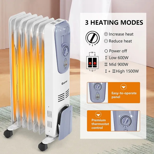 Costway 1500W Electric Oil Filled Radiator Space Heater 7-Fin Thermostat  Room Radiant | Galeries de la Capitale
