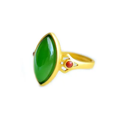Natural Jade And 18k Gold Plated Horse Eye Adjustable Ring