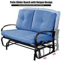 Glider Outdoor Patio Rocking Bench Loveseat Cushioned Seat Steel Frame Blue
