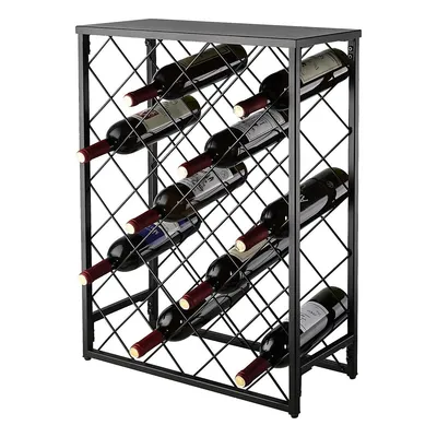 32 Bottle Wine Rack, Wine Holder Storage Organizer with Iron Table Top, Black