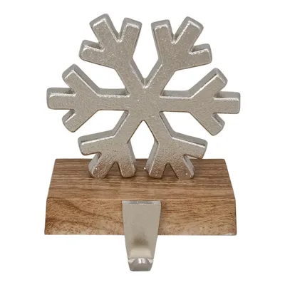 6" Silver Snowflake On Wood Look Base Christmas Stocking Holder
