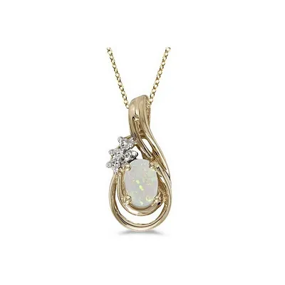 Oval Opal And Diamond Teardrop Pendant Necklace 14k Yellow Gold
