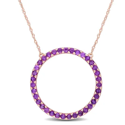 1 Ct Tgw Amethyst Open Circle Pendant With Chain In 10k Rose Gold
