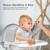 3-In-1 Cute Folding Baby High Chair Space Saving Highchair With Detachable Tray -Grey