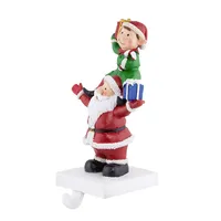 8.75" Santa And Elf Christmas Stocking Holder