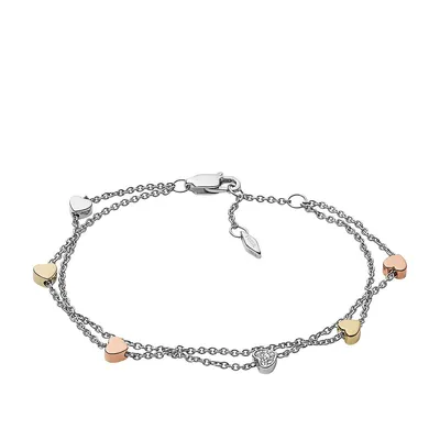 Women's Heart Tri-tone Steel Double-chain Bracelet