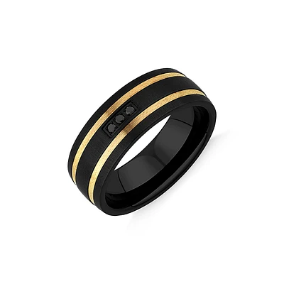 Black Diamond Ring Titanium With 10kt Yellow Gold Inlays