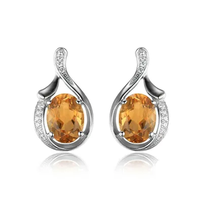 2.43 Ct Round Yellow Citrine Earrings 0.925 White Sterling Silver