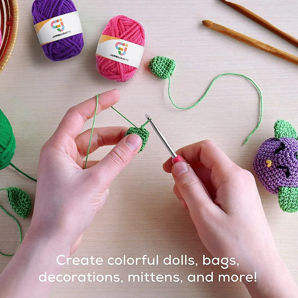 JumblCrafts 24 Yarn Crochet & Knitting Beginners Kit with 2 Crochet Hooks &  2 Weaving Needles