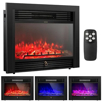 28.5" Fireplace Electric Embedded Insert Heater Glass Log Flame Remote