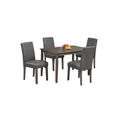 Grey Finish 5 Piece Dining Set With Grey Bonded Leather Chairs