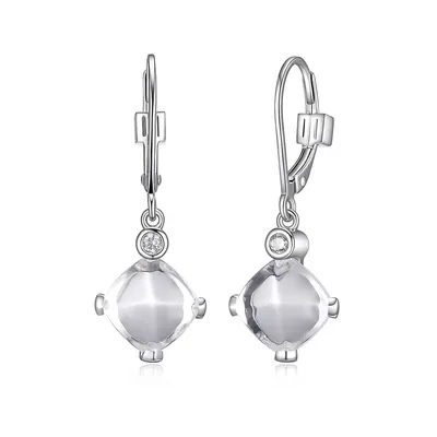 Rhodium-plated Sterling Silver Synthetic White Crystal & Cubic Zirconia Drop Earring
