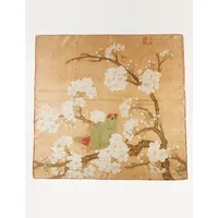 Pure Silk Scarf Painting Parrot And Insect Among Pear Blossoms