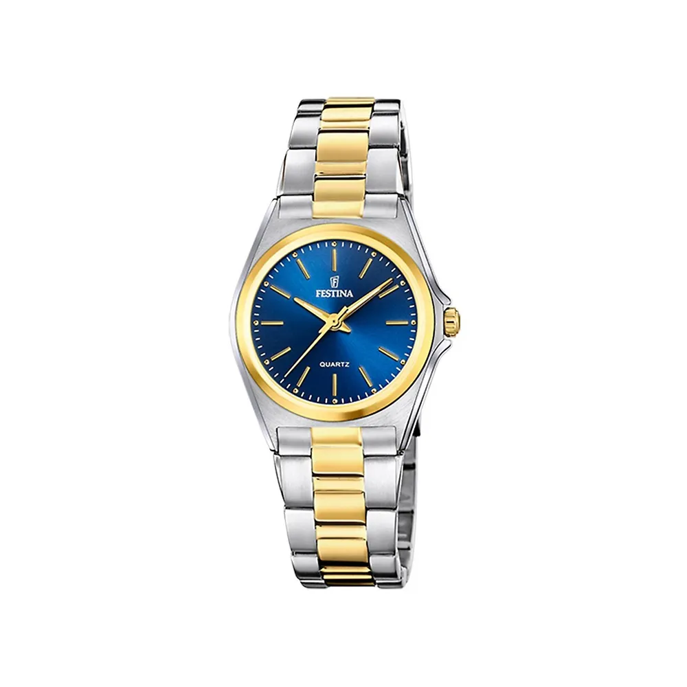 Classic Metal Stainless Steel Watch In Two Tone