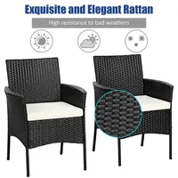 4pcs Patio Rattan Arm Dining Chair Cushioned Sofa Furniture Black