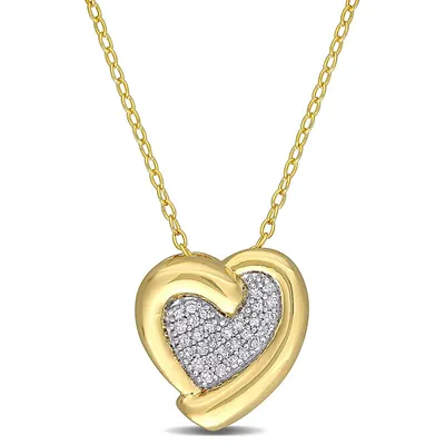 1/6 Ct Tw Diamond Heart Pendant With Chain In Yellow Plated Sterling Silver
