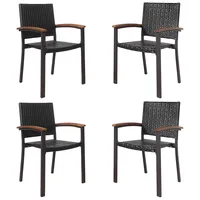 Set Of Outdoor Patio Pe Rattan Dining Chairs Armrest Stackable Garden