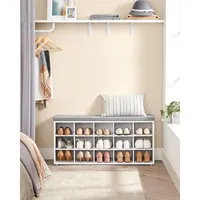 Shoe Bench With Cushion And Storage - White And Gray