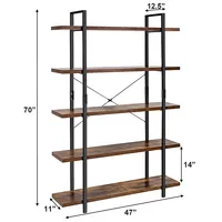 5-tier Bookshelf Industrial Bookcase Open Storage Shelf Display Rack