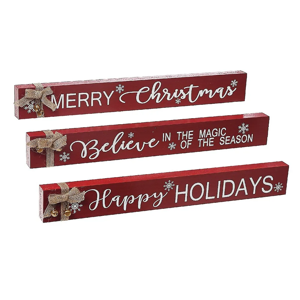 Christmas Mdf Rectangle Table Block With Bow - Set Of 3